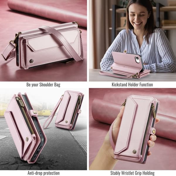 CASEME Plånboksfodral Konstläder för iPhone 16e med kortfack - Rosa