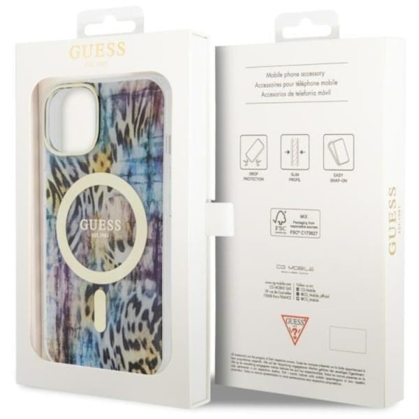 Guess iPhone 14 Mobilskal MagSafe Leopard - Blå
