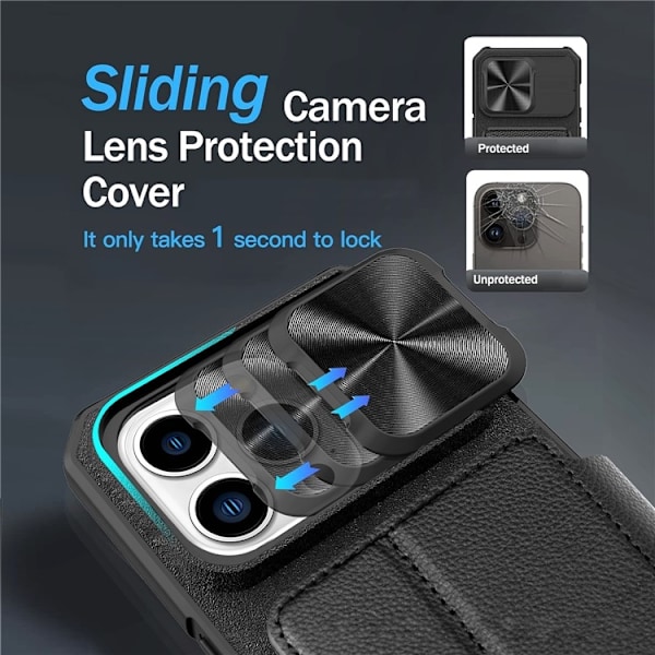iPhone 14 Pro Max Plånboksfodral PU Läder Shockproof  - Svart Svart