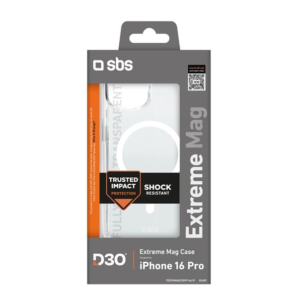 SBS Mobilskal till iPhone 16 Pro Magsafe Extreme Active D3O - Transparent Transparent