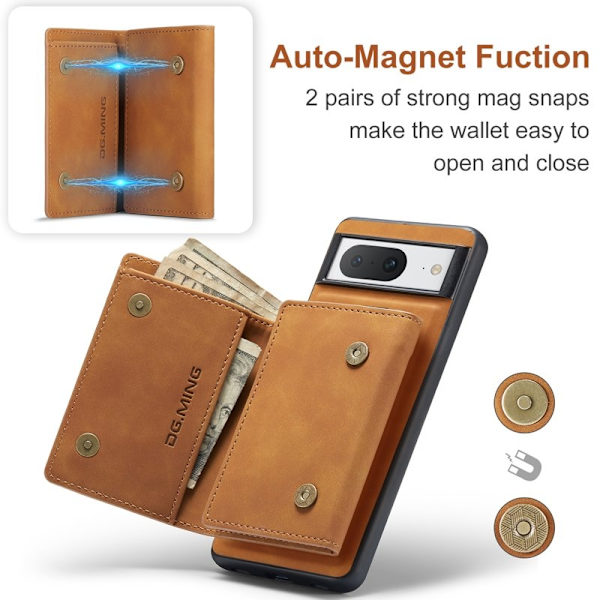 DG.MING Google Pixel 8 Konstläder Plånboksfodral Magnetisk Brun
