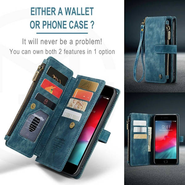 CASEME C30 Plånboksfodral för iPhone 6 Plus/6s Plus - Blå Konstläder
