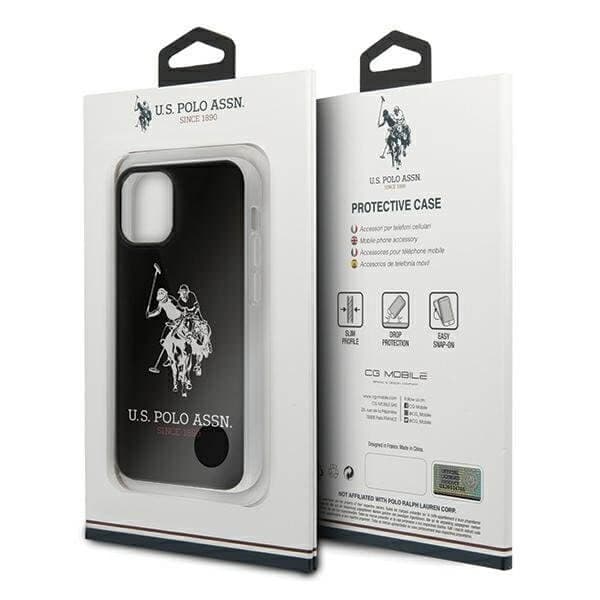 U.S. Polo Assn. Shiny iPhone 12 mini -kuori, suuri logo, musta Black