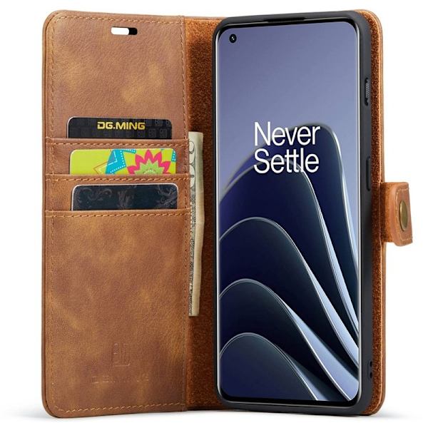 DG.MING OnePlus 10 Pro 5G Plånboksfodral Äkta Läder, Chockresistent, Brun