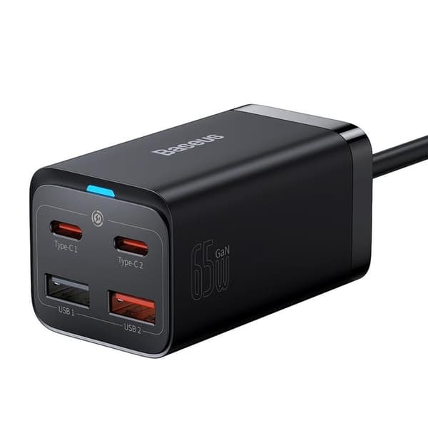 Baseus Väggladdare 2x USB-C/2x USB-A GaN3 65W - Svart Svart