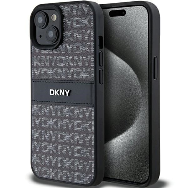 DKNY iPhone 15/14/13 Mobilskal Läder Mono Stripe & Metal Logo -