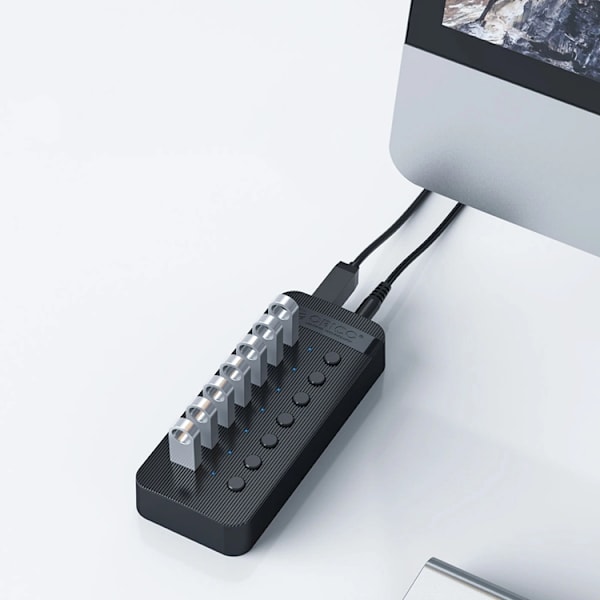 Orico Hub 13xUSB-A 3.0 med strømafbryder - sort Svart