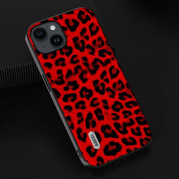 ABEEL Mobilskal till iPhone 14 PU Läder TPU PC Leopard Textur Röd