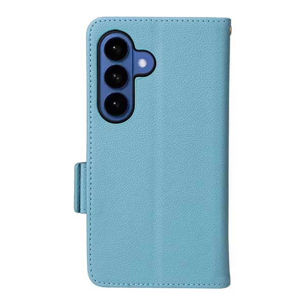 Galaxy S26/S26 Pro Plånboksfodral Litchi Konstläder med Rem - Blå Blå