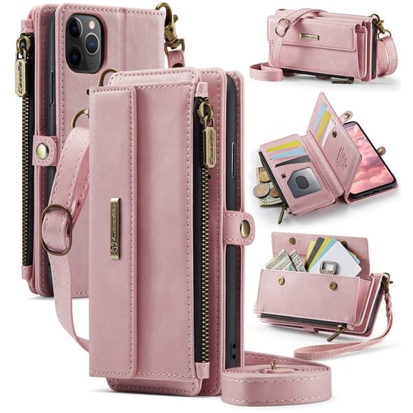 CASEME Konstläder Plånboksfodral till iPhone 11 Pro Max med RFID-Skydd - Rosa