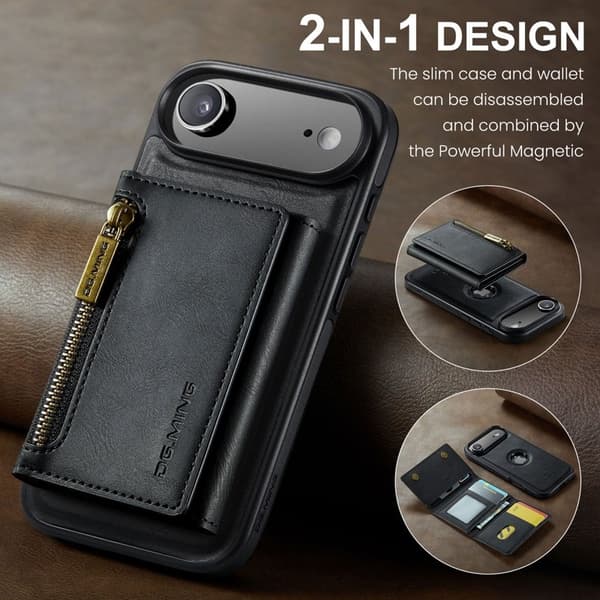 DG.MING M5 Series iPhone Air Plånboksfodral Avtagbart Konstläder Svart
