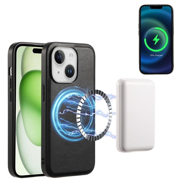 DENIOR Mobilskal till iPhone 15 i PU-läder med lädertextur - Svart