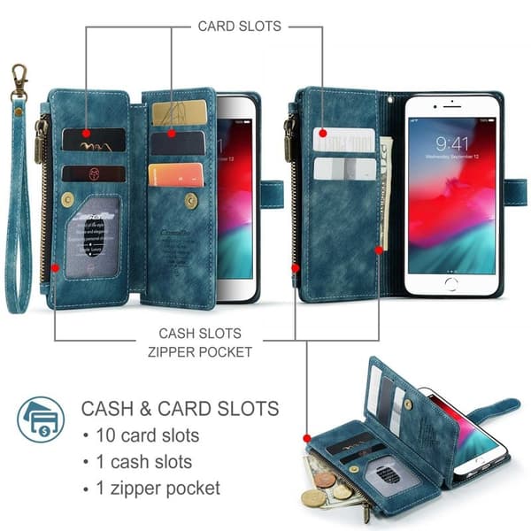 CASEME iPhone 6/7/8/SE (2020/2022) Konstläder Plånboksfodral Blå