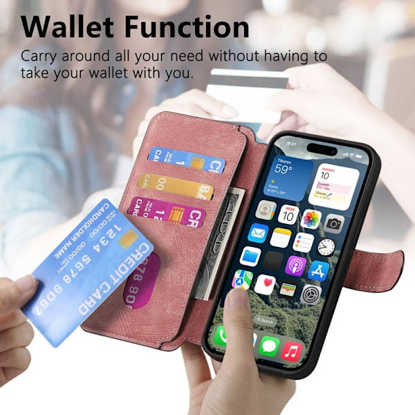 CASENEO iPhone 16 Plånboksfodral Konstläder - Rosa