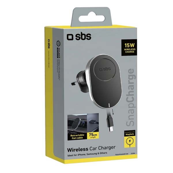 SBS Bilhållare Ventgaller Med USB-C Retractable Kabel - Svart Svart