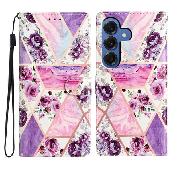 Samsung Galaxy S26 Plus Plånboksfodral Konstläder Ställ Lila Blommor
