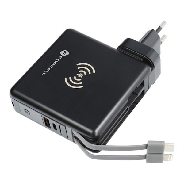 Forcell 5in1 Laddare och Powerbank 10000 mAh USB-C/Lightning Kabel 20W - Svart Svart