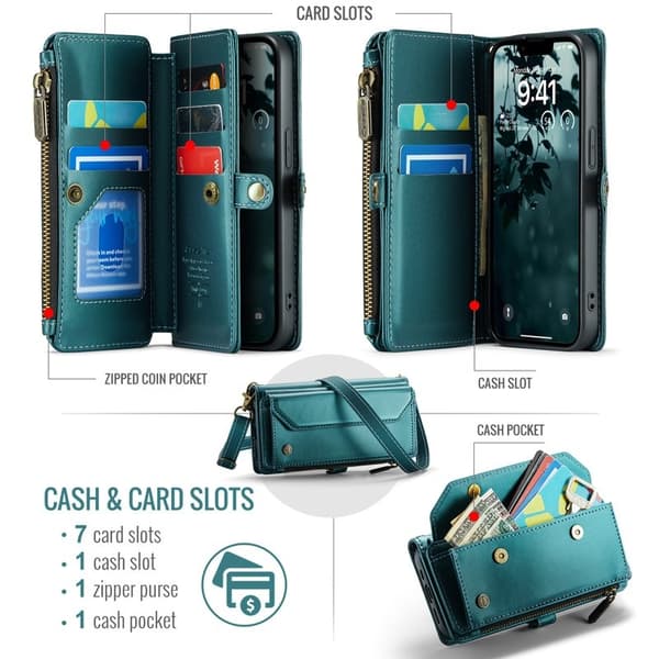CASEME Plånboksfodral Konstläder för iPhone 16e med kortfack - Grön