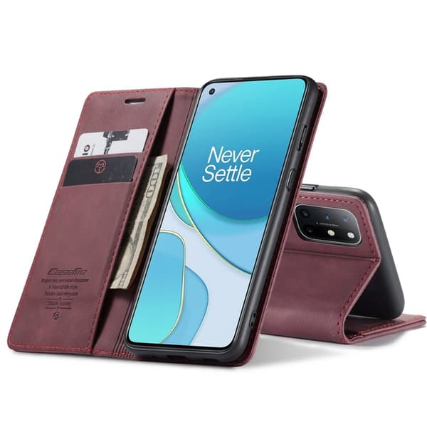 CASEME Auto-absorberande Plånboksfodral Konstläder för OnePlus 8T - Röd