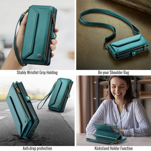 CASEME Plånboksfodral Konstläder för iPhone 14 Pro Max - Grön
