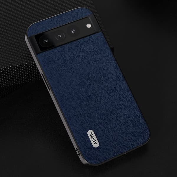 ABEEL Mobilskal till Google Pixel 8 Pro Äkta Läder Blå Genuine Leather
