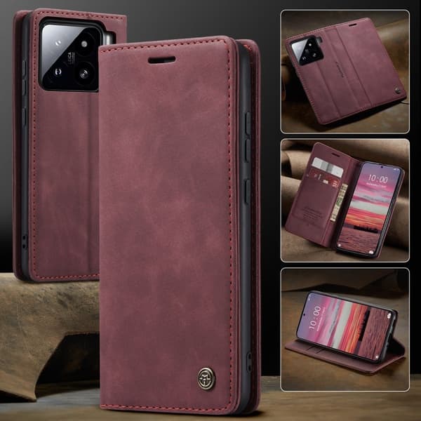 CASEME 013 Plånboksfodral för Xiaomi 15 - KonstLäder - Röd