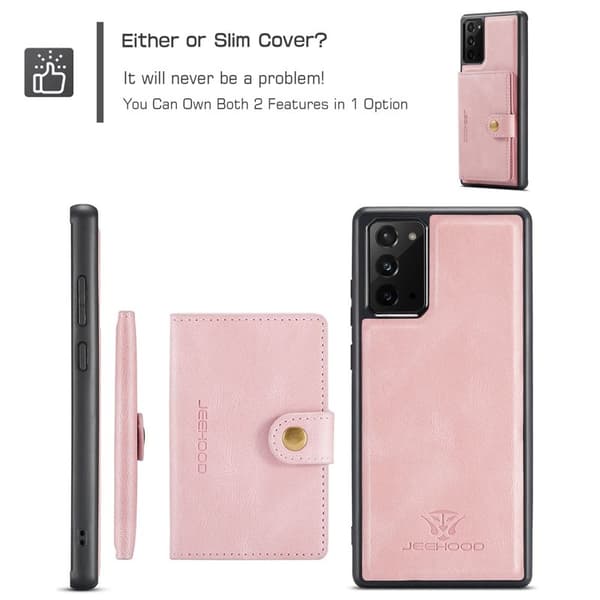 JEEHOOD Galaxy Note20 Plånboksfodral Detachable Konstläder TPU Roséguld