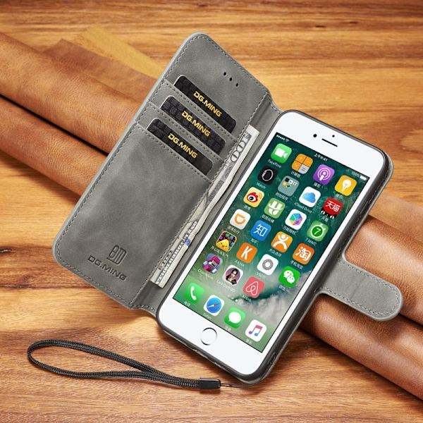 DG.MING Plånboksfodral Konstläder för iPhone 8 Plus - Grå