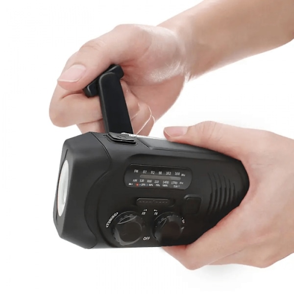 Vevradio Solceller, Ficklampa, Powerbank 2000mAh Svart