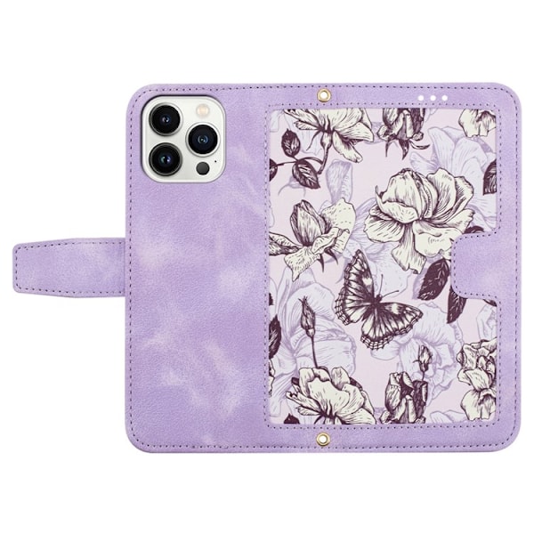 iPhone 15 Pro Max Plånboksfodral Flower Pattern - Ljuslila