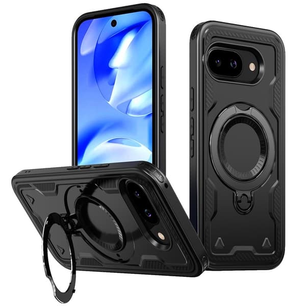 Mobilskal till Google Pixel 9a Militärskydd Plast Kickstand - Svart