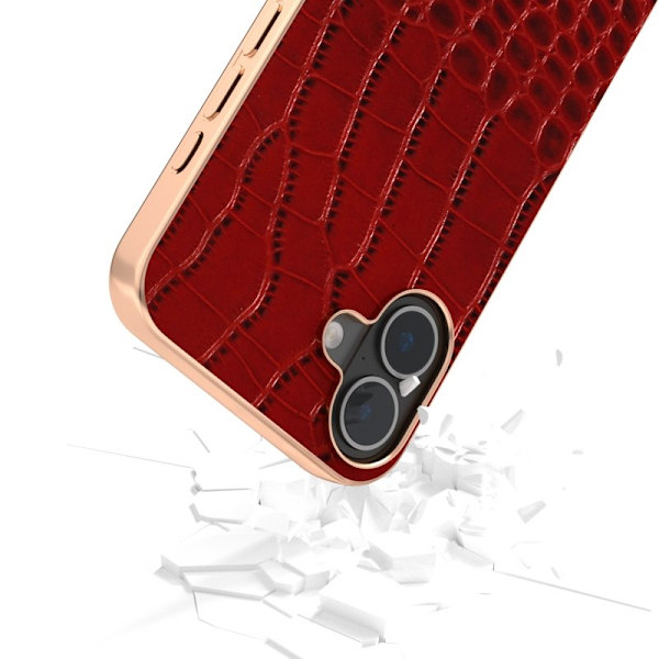 ABEEL Mobilskal till iPhone 16 Plus Electroplating Äkta läder Röd