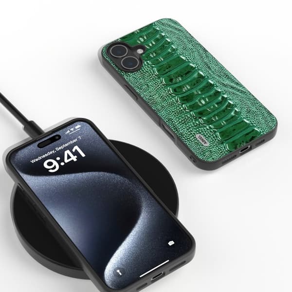 ABEEL Mobilskal till iPhone 16 Plus Äkta Läder Krokodil Grön