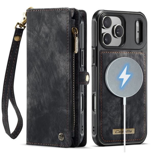 CASEME 008 iPhone 17 Pro Plånboksfodral i Konstläder med - Svart