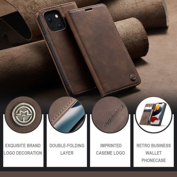 CASEME 013 Mobilskal till iPhone 13 mini Konstläder Magnetisk Ställ - Brun