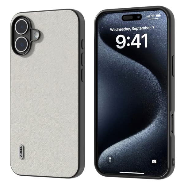 ABEEL Mobilskal till iPhone 16 Äkta Läder Coated PC+TPU Hybrid - Grå