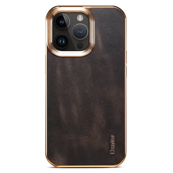 DENIOR Mobilskal till iPhone 15 Pro Äkta Läder + PC + TPU - Svart