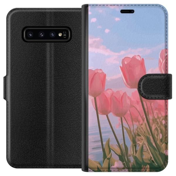 Pung Taske til Samsung Galaxy S10 med Lyserøde Tulipaner