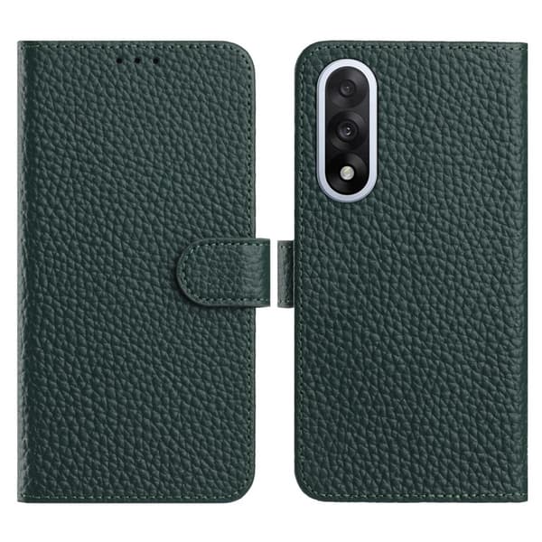 OnePlus Nord 5 Plånboksfodral Litchi Äkta läder - Grön Grön