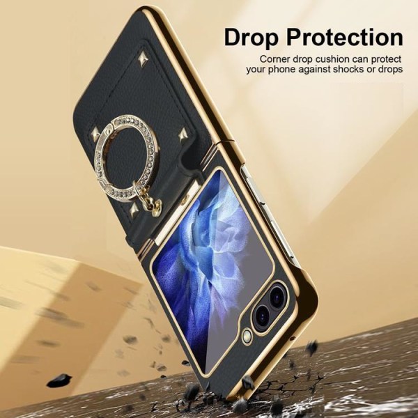 Galaxy Z Flip 5 matkapuhelimen suojarenkaan pidike nahka - oranssi