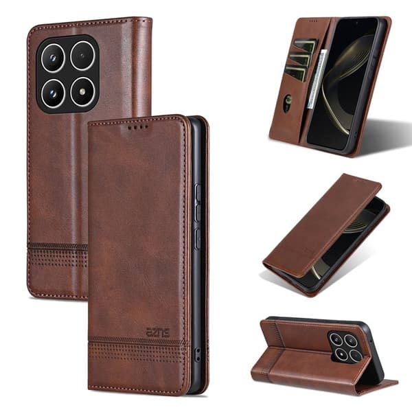 AZNS Xiaomi 15T Plånboksfodral Konstläder - Brun