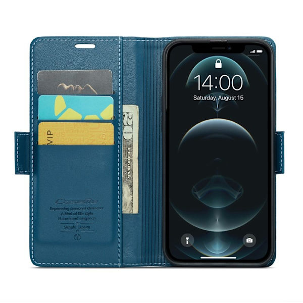 CASEME Plånboksfodral Konstläder för iPhone 12 Pro Max - Blå