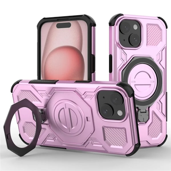 Mobilskal till iPhone 15 Plast Shockproof Med Ställ - Rosa Rosa