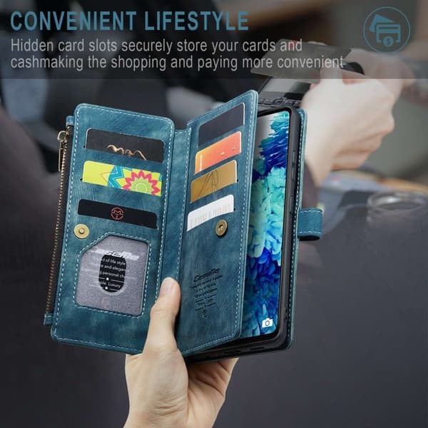 CASEME Konstläder Plånboksfodral för Samsung Galaxy S20 FE - Blå