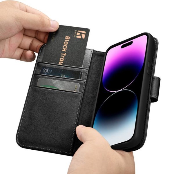 iCarer iPhone 14 Plånboksfodral Äkta Läder Anti-RFID - Svart