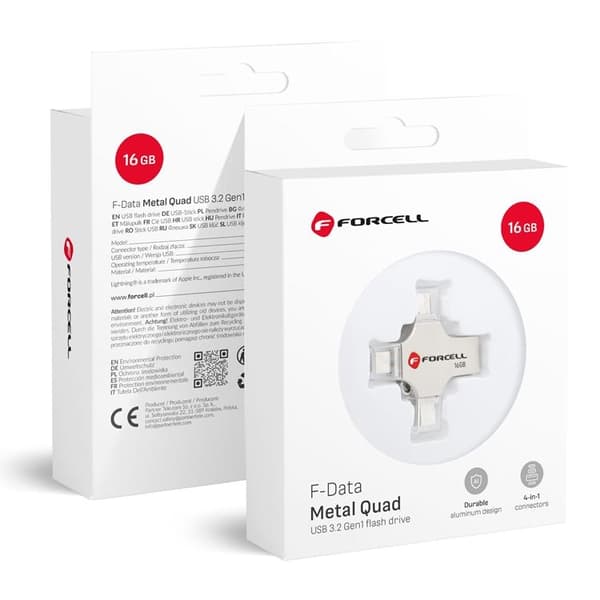 Forcell Pendrive 16GB USB 3.2 Gen 1(USB-A/USB-C/Lightning/Micro-USB) Silver
