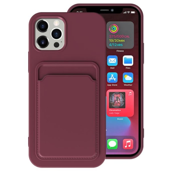 iPhone 12 Pro Max Skal med Kortfack - Rödbrun Röd
