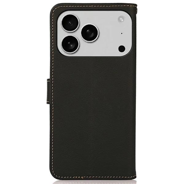 Khazneh iPhone 17 Pro Max Plånboksfodral Äkta Läder Rfid Svart