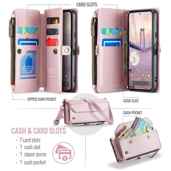 CASEME Plånboksfodral Konstläder för Google Pixel 10 Pro/10/9 Pro - Rosa