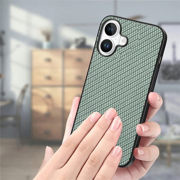 Mobilskal till iPhone 17 Carbon Fiber PU Läder - Grön Grön